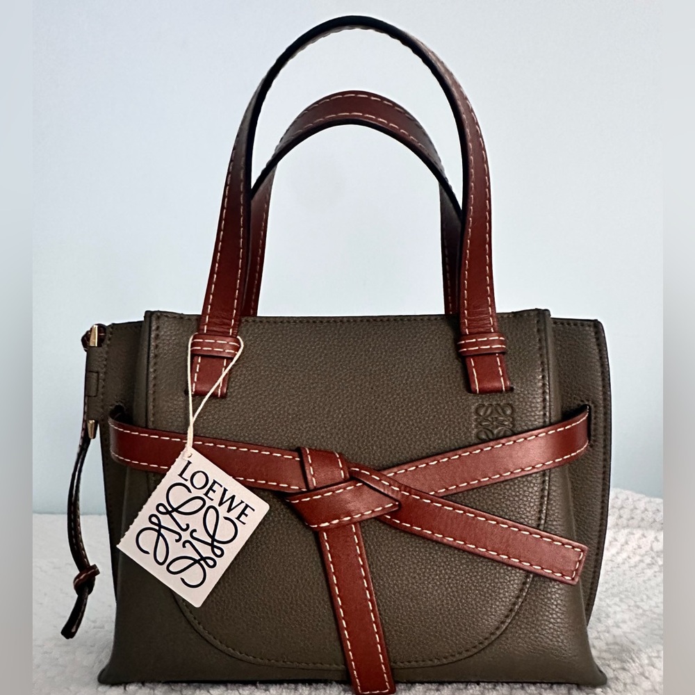 Loewe Gate 2-Way Top Handle Olive Green and Brown Leather